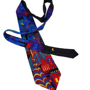 Addiction 90s Cityscape‎ Bright Silk Necktie Mens Tie 4" SN